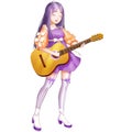 Guitar Music Girl with Anime and Cartoon Style