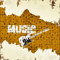 Guitar music and graffiti on a brick wall Royalty Free Stock Photo