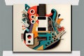 Guitar musical illustration. trendy art paper collage design. Generative AI Royalty Free Stock Photo