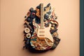 Guitar musical illustration. trendy art paper collage design. Generative AI Royalty Free Stock Photo