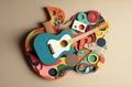 Guitar musical illustration. trendy art paper collage design. Generative ai Royalty Free Stock Photo