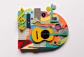 Guitar musical illustration. trendy art paper collage design. Generative ai Royalty Free Stock Photo