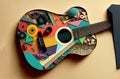 Guitar musical illustration. trendy art paper collage design. Generative ai Royalty Free Stock Photo