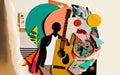 Guitar musical illustration. trendy art paper collage design. Generative ai Royalty Free Stock Photo