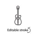 Guitar outline icon. Musical acoustic concert. Editable stroke. Isolated vector stock illustration