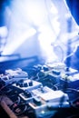 Guitar Pedals on a stage with live band performing during a Show Royalty Free Stock Photo