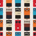 Guitar pedals vector seamless pattern. Color vector background Royalty Free Stock Photo