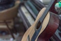 Guitar and Piano in Abandoned House Frozen in Time Royalty Free Stock Photo