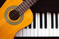 Guitar on piano. Classical music instrument Royalty Free Stock Photo