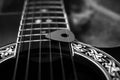 Guitar and pick close up black and white Royalty Free Stock Photo