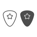 Guitar pick line and glyph icon, musical and plectrum, mediator sign, vector graphics, a linear pattern