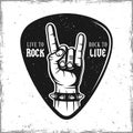 Guitar pick with heavy metal horns hand gesture