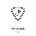 Guitar pick outline vector icon. Thin line black guitar pick icon, flat vector simple element illustration from editable music Royalty Free Stock Photo