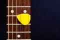 Guitar pick between strings