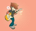 Guitar player in cartoon style, music and show concert, vector illustration Royalty Free Stock Photo