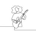 Guitar player continuous line drawing of young boy playing electric music with youthful style