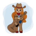 GUITAR PLAYER Cowgirl Music Festival Vector Illustration Set Royalty Free Stock Photo