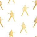 Guitar player gold foil silhouette vector seamless pattern illustration. Golden silhouettes on a white background. Great for paper Royalty Free Stock Photo