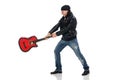 Guitar player isolated on white Royalty Free Stock Photo