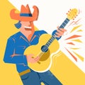 Guitar player man in cowboy hat singing and palying the acoustic
