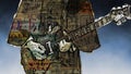 Guitar Player Newsprint Grunge 4K Loop