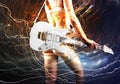 Guitar player with white electric guitar