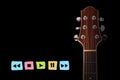 Guitar with radio player button sign
