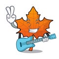 With guitar red maple leaf mascot cartoon