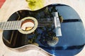 Guitar and reflections, close-up