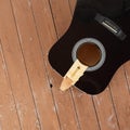 Guitar repair and service - Fragment broken sound board top view Royalty Free Stock Photo