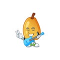 With guitar ripe fragrant pear fruit cartoon character Royalty Free Stock Photo