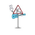 With guitar road work sign isolated the cartoon