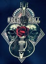 A guitar with a rose and two skulls, it`s a rock n roll