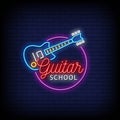 Guitar School Logo Neon Signs Style Text Vector