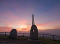 Guitar sculpture in pidra at sunset in Vigo Royalty Free Stock Photo