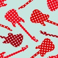 Guitar seamless pattern on blue background. Polka dot finish guitar silhouettes. Vector