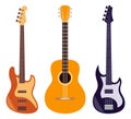 Guitar set. Acoustic and electric guitars isolated on white background. String musical instruments. Cute flat style vector Royalty Free Stock Photo