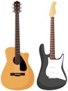 Guitar set. Acoustic guitar and electric guitar on white background. String musical instruments Royalty Free Stock Photo