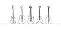 Guitar set one line art. Continuous line drawing of musical, equipment, song, guitar, electric, melody, rock, volume