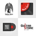 Guitar shop, music store set of vector icon, symbol, emblem, logo