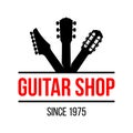 Guitar shop vector logo template, with different type guitar headstocks