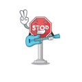With guitar sign stop with the mascot shape
