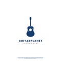 guitar space logo design on isolated background, guitar combine with saturn logo concept