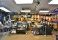 Guitar store full of guitars