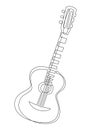 Guitar, stringed musical instrument. Vector illustration. Continuous line drawing