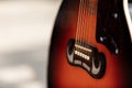 Guitar strings, close up. Bass Guitars. Close up of music guitar. Musical instrument for rock, blues, metal songs. Royalty Free Stock Photo