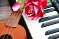 Guitar with strings and piano with keys
