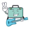 With guitar suitcase mascot cartoon style