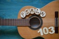 Guitar on teal wood with the word: PSALM 103