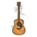 Guitar torn strings engraving vector illustration Royalty Free Stock Photo